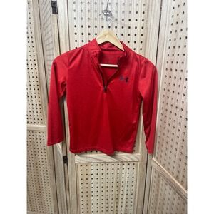 Under Armour Boys Red Heathered Quarter Zip Pullover Athletic Top Size 6